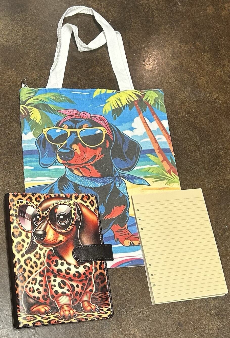 Dachshund Doxie Weiner Dog A5 Binder w/ Printed Stationery paper & Tote